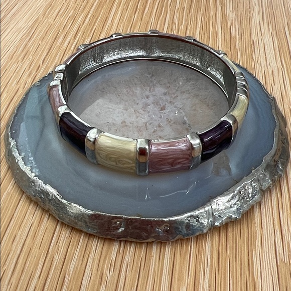 Vintage 8” Bracelet Silver Toned Hinged With Purple & Pink & Cream Enamel Used - Picture 1 of 8